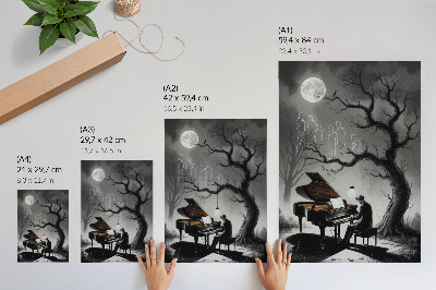 Eleganten plakat za dnevno sobo Umirjene barve duhovi klavir luna
