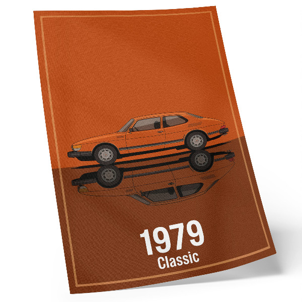 Premium stenski plakat Retro avto v oranžnem vintage slogu ogledala