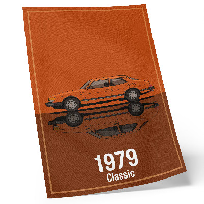 Premium stenski plakat Retro avto v oranžnem vintage slogu ogledala