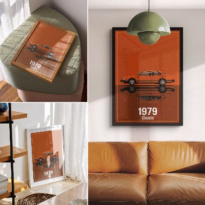 Premium stenski plakat Retro avto v oranžnem vintage slogu ogledala