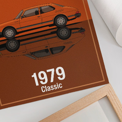 Premium stenski plakat Retro avto v oranžnem vintage slogu ogledala