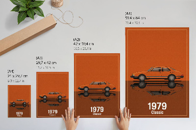Premium stenski plakat Retro avto v oranžnem vintage slogu ogledala