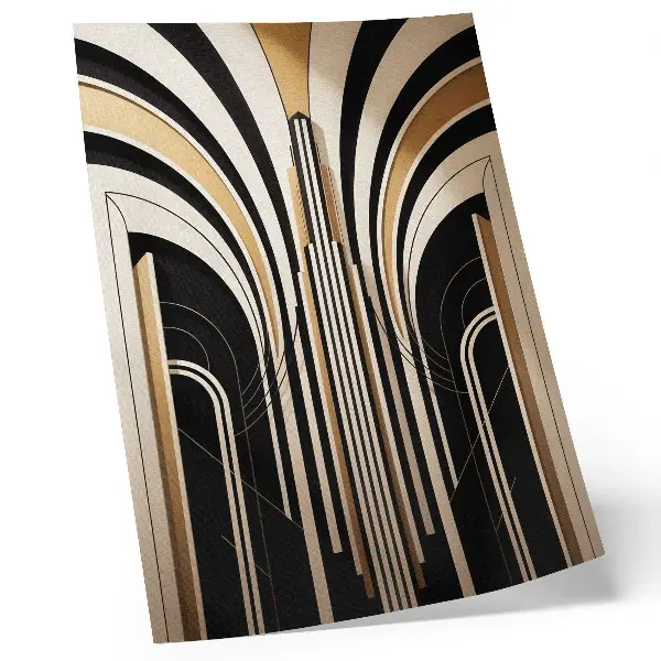 Eleganten plakat za dnevno sobo z modernimi loki v art deco slogu s kontrastnim vzorcem