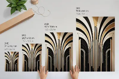 Eleganten plakat za dnevno sobo z modernimi loki v art deco slogu s kontrastnim vzorcem