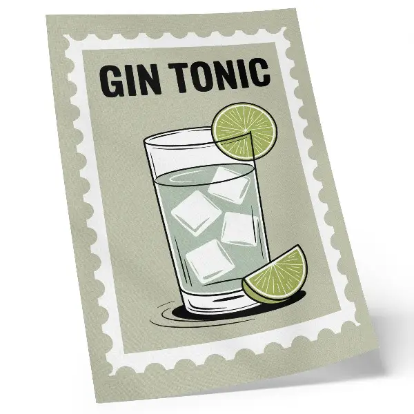 Umetniški tisk na platno z motivom napisa Gin Tonic v zeleno-belih barvah