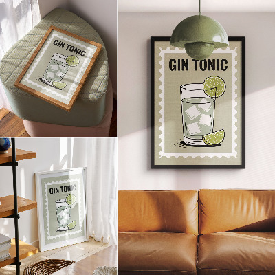Umetniški tisk na platno Napis GIN TONIC zeleno-beli elementi