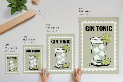 Umetniški tisk na platno Napis GIN TONIC zeleno-beli elementi