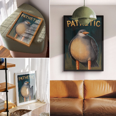 Eleganten plakat za dnevno sobo Smešna ptica nenavadnih barv turkizno ozadje