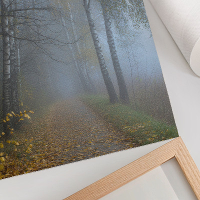 Plakat Megleno jesenski gozd breze rumeni listi