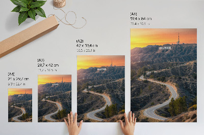 Plakat Napis na hribih, cesta, sončni zahod, sanje