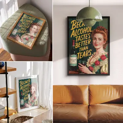 Plakat Retro eleganca ženske z vinom in napisom eleganten dekor za dnevno sobo