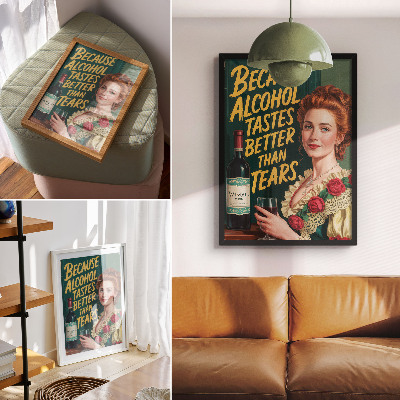 Eleganten plakat za dnevno sobo Retro eleganca ženske z vinom in napisom