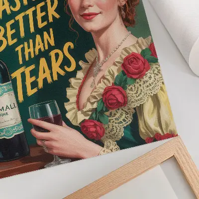 Plakat Retro eleganca ženske z vinom in napisom eleganten dekor za dnevno sobo