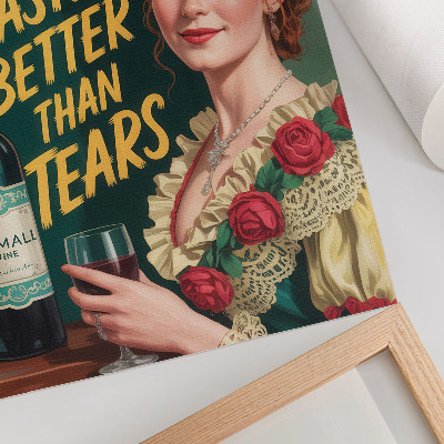 Eleganten plakat za dnevno sobo Retro eleganca ženske z vinom in napisom