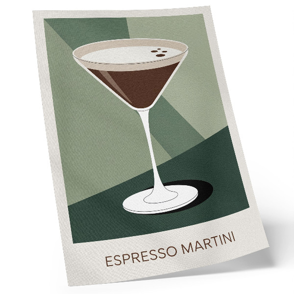 Eleganten plakat za dnevno sobo Moderni martini v zeleni, bež in beli barvi