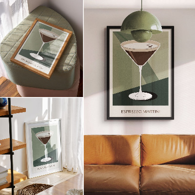 Eleganten plakat za dnevno sobo Moderni martini v zeleni, bež in beli barvi
