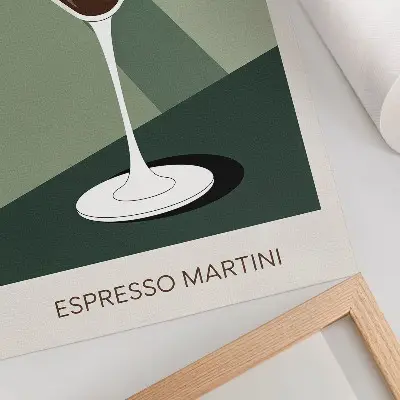 Eleganten plakat za dnevno sobo z motivom modernih martinijev v zeleni, bež in beli barvi