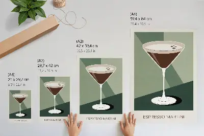 Eleganten plakat za dnevno sobo z motivom modernih martinijev v zeleni, bež in beli barvi