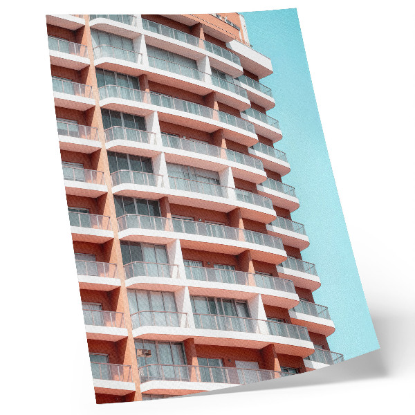 Eleganten plakat za dnevno sobo Moderna arhitektura z odprtimi balkoni