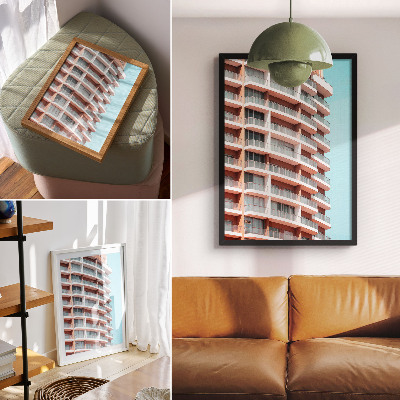 Eleganten plakat za dnevno sobo Moderna arhitektura z odprtimi balkoni