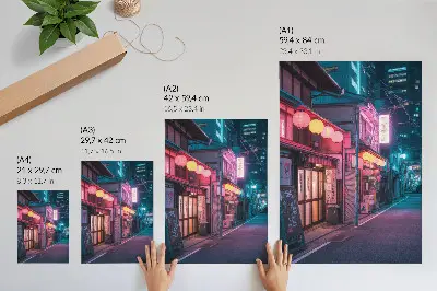 Plakat za dnevno sobo očarljiva nočna mestna ulica z neonskimi lučmi