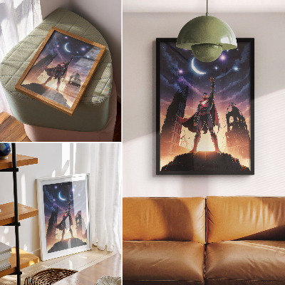 Premium stenski plakat Nočno nebo, dinamična figura, skrivnostne ruševine