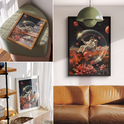 Eleganten plakat za dnevno sobo Astronavt vesolje pisane rastline kozmos
