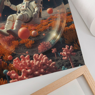 Eleganten plakat za dnevno sobo Astronavt vesolje pisane rastline kozmos