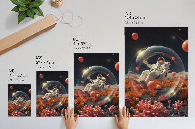 Eleganten plakat za dnevno sobo Astronavt vesolje pisane rastline kozmos