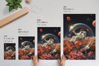 Plakat Astronavt z vesoljskimi rastlinami eleganten dekor za dnevno sobo