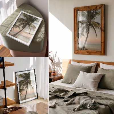 Premium stenski plakat Palma morje pastel sončni zahod eksotično