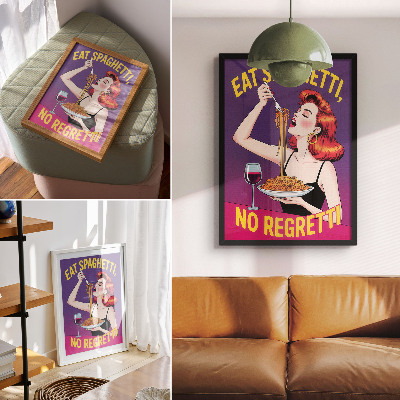 Premium stenski plakat Barvita ženska je špagete z vinom