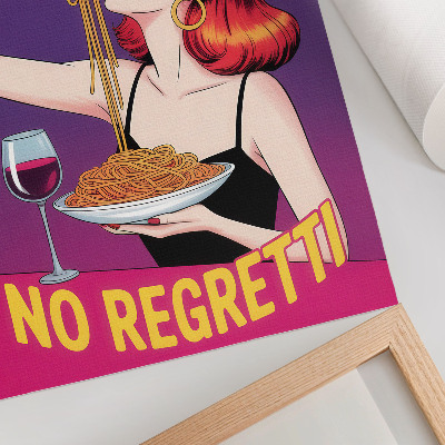 Premium stenski plakat Barvita ženska je špagete z vinom