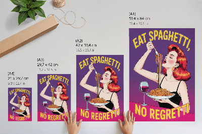 Premium stenski plakat Barvita ženska je špagete z vinom