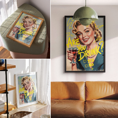 Premium stenski plakat Ženski retro strip besedilo dinamične barve