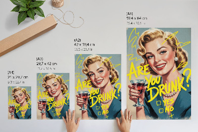 Premium stenski plakat Ženski retro strip besedilo dinamične barve