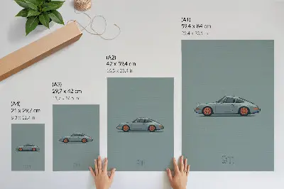 Umetniški tisk na platno klasični avtomobili z oranžnimi platišči na sivem ozadju