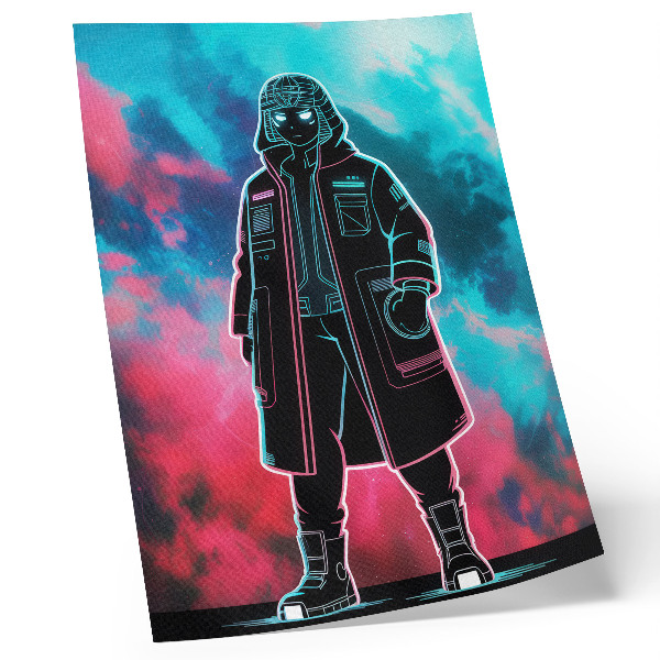 Plakat Futuristična figura na nebu v močnih barvah