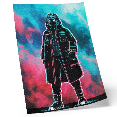 Plakat Futuristična figura na nebu v močnih barvah