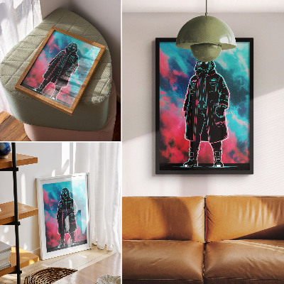Plakat Futuristična figura na nebu v močnih barvah