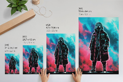 Plakat Futuristična figura na nebu v močnih barvah