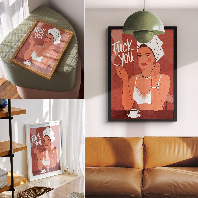 Umetniški tisk na platno Rdeče-beli elegantni portret ženske, humoren