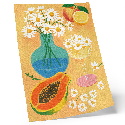 Premium stenski plakat Sočno sadje, pisane marjetice, ilustrativni slog