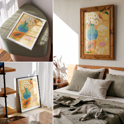 Premium stenski plakat Sočno sadje, pisane marjetice, ilustrativni slog