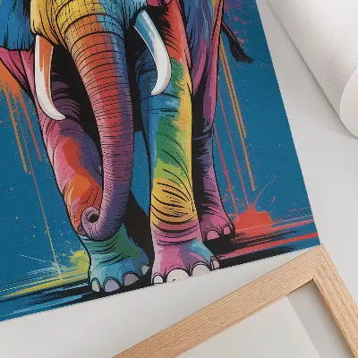 Eleganten plakat za dnevno sobo z motivom barvitega slona v kontrastnih in intenzivnih barvah