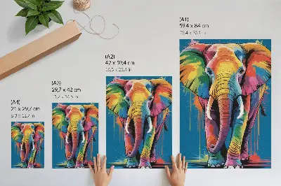 Eleganten plakat za dnevno sobo z motivom barvitega slona v kontrastnih in intenzivnih barvah