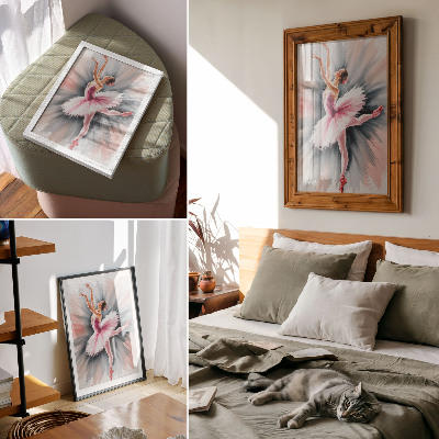 Premium stenski plakat Balerina v roza barvi z dinamičnim ozadjem