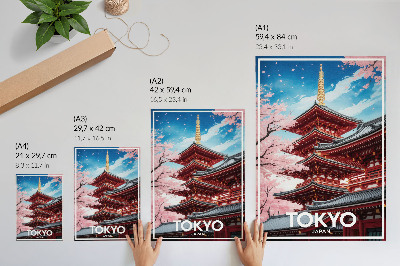 Eleganten plakat za dnevno sobo Pagoda Arhitektura Rožnate rože Harmonija
