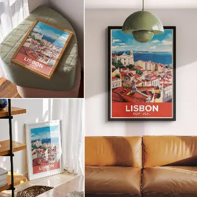 Umetniški tisk na platno mestna panorama v toplih barvah z mirnim vzdušjem