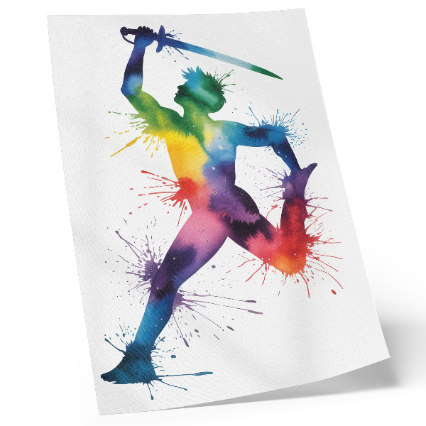 Eleganten plakat za dnevno sobo Figura v svetlih barvah z mečem